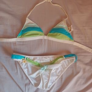 NWOT Roxy Small Bikini top and bottom blue green